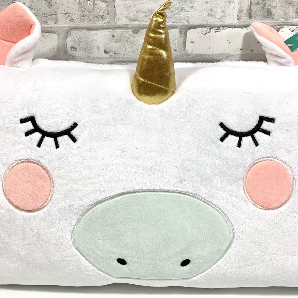 Pillowfort Kids 26x13 White Pink Golden Unicorn Body Rectangular Throw Pillow